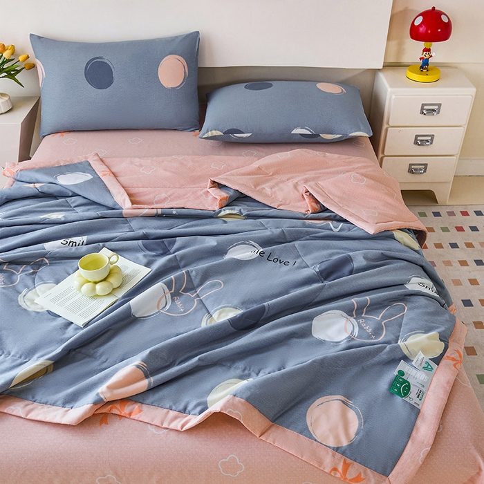 91家纺网 家纺一手货源 找家纺 薇玛仕 2026夏季新款100%新疆棉花里外全棉夏凉被单双人空调被 梦幻泡泡-蓝