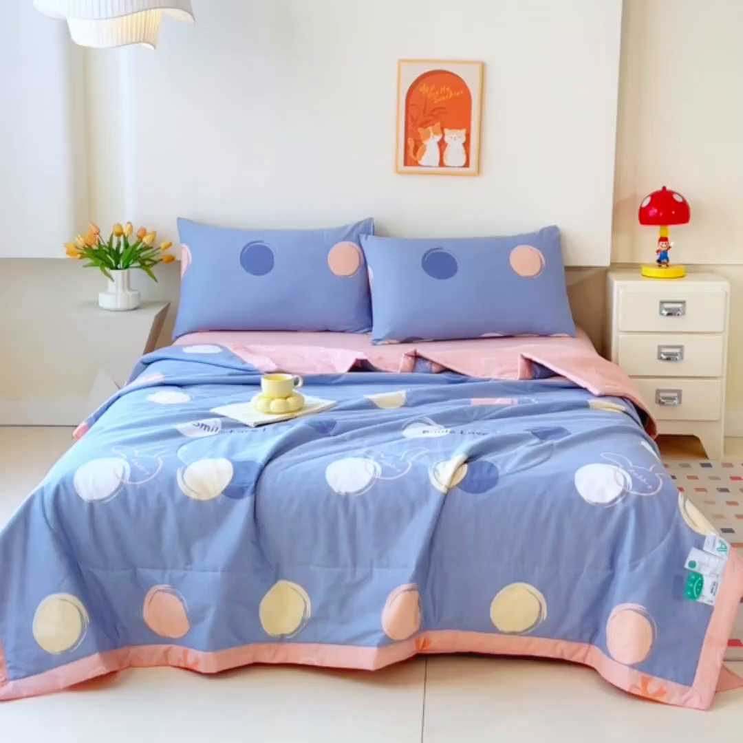 91家纺网 家纺一手货源 找家纺 薇玛仕 2026夏季新款100%新疆棉花里外全棉夏凉被单双人空调被 梦幻泡泡-蓝