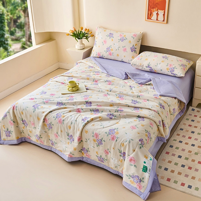 91家纺网 家纺一手货源 找家纺 薇玛仕 2026夏季新款100%新疆棉花里外全棉夏凉被单双人空调被 奈斯花园-米