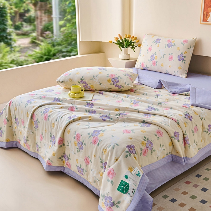 91家纺网 家纺一手货源 找家纺 薇玛仕 2026夏季新款100%新疆棉花里外全棉夏凉被单双人空调被 奈斯花园-米