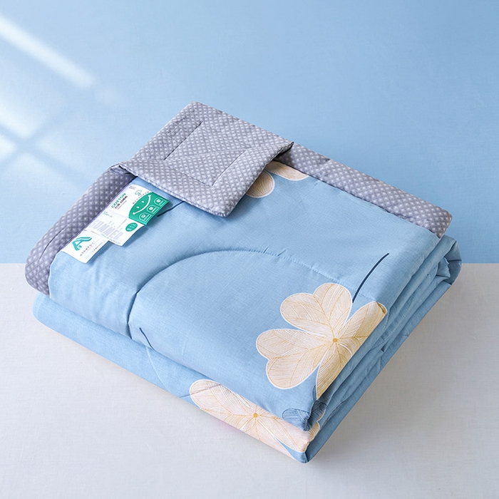 91家纺网 家纺一手货源 找家纺 薇玛仕 2026夏季新款100%新疆棉花里外全棉夏凉被单双人空调被 四叶草-蓝
