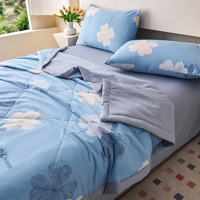 91家纺网 家纺一手货源 找家纺 薇玛仕 2026夏季新款100%新疆棉花里外全棉夏凉被单双人空调被 四叶草-蓝