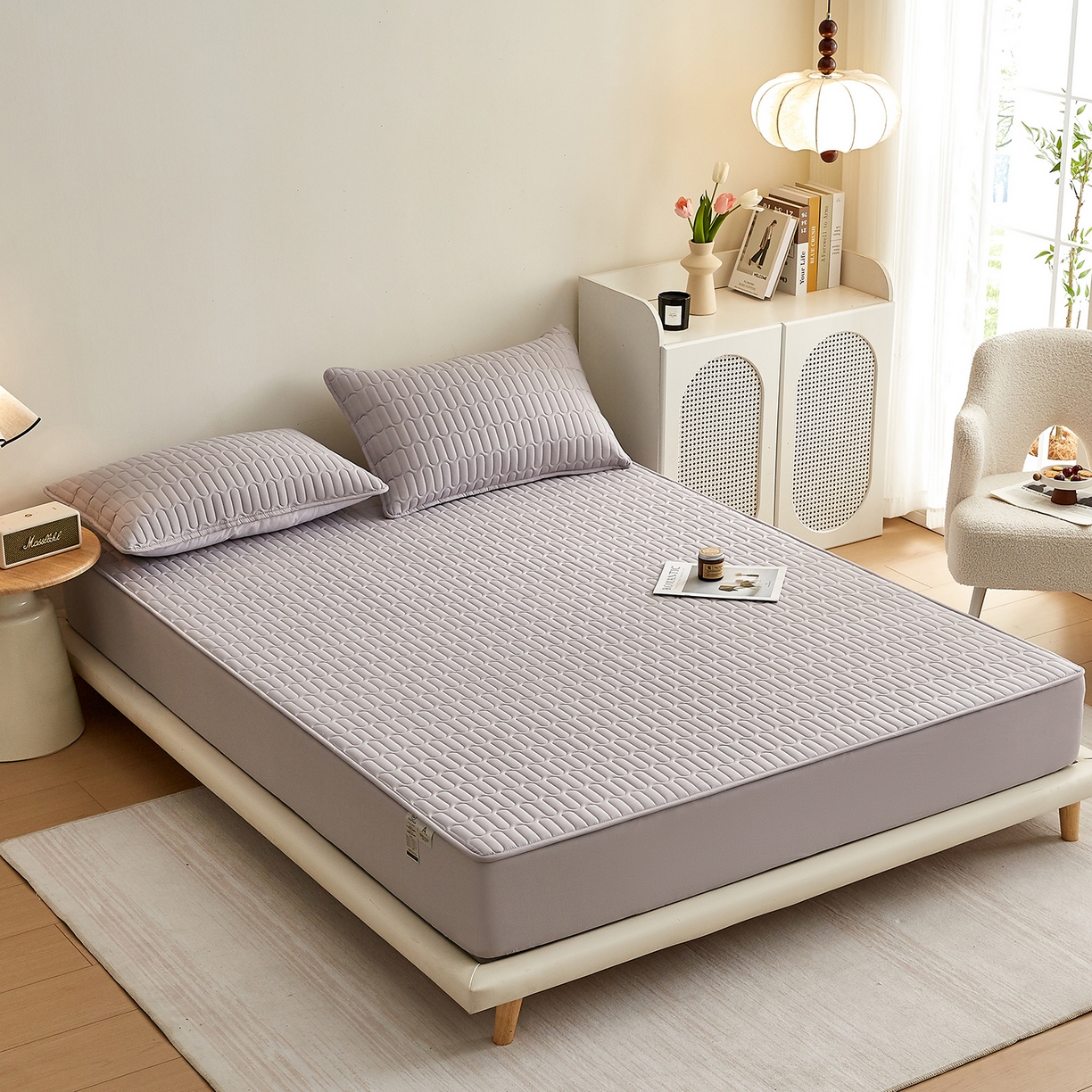 91家纺网 家纺一手货源 找家纺 （总）蕾诺家纺 2026新款菱格水洗棉加厚夹棉床笠保护套