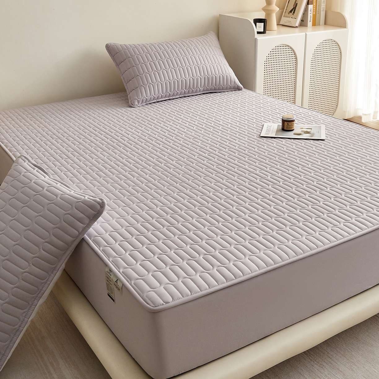 91家纺网 家纺一手货源 找家纺 （总）蕾诺家纺 2026新款菱格水洗棉加厚夹棉床笠保护套