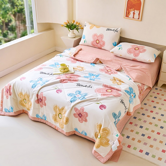 91家纺网 家纺一手货源 找家纺 薇玛仕 2026夏季新款100%新疆棉花里外全棉夏凉被单双人空调被 悦然