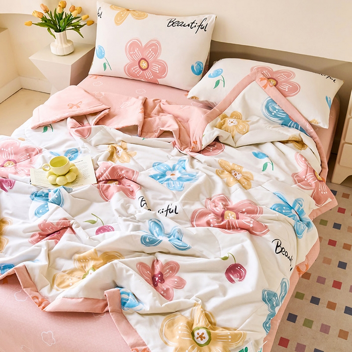 91家纺网 家纺一手货源 找家纺 薇玛仕 2026夏季新款100%新疆棉花里外全棉夏凉被单双人空调被 悦然