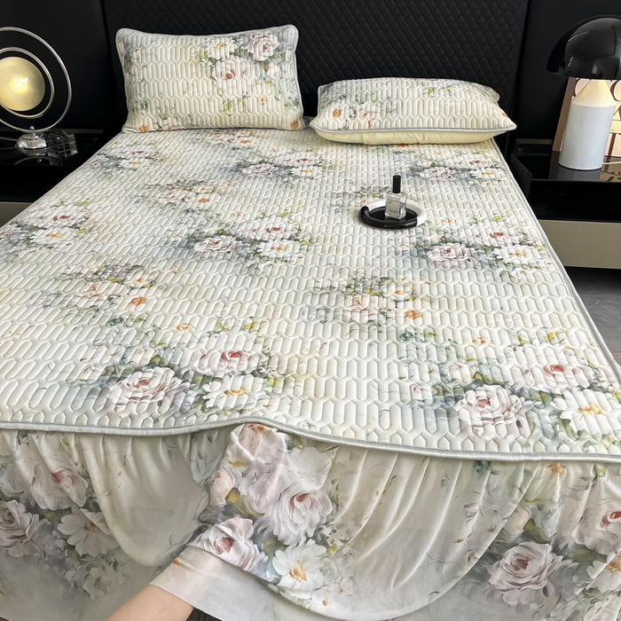 91家纺网 家纺一手货源 找家纺 布柔 2026新款乳胶床裙0.7乳胶加厚凉感丝凉席带氨纶凉感凉席 花茶