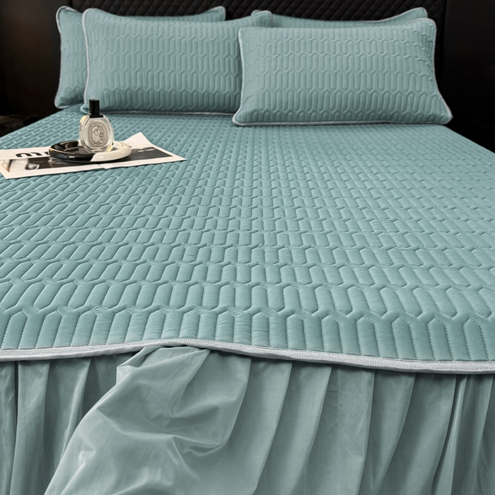 91家纺网 家纺一手货源 找家纺 布柔 2026新款乳胶床裙0.7乳胶加厚凉感丝凉席带氨纶凉感凉席 湖蓝