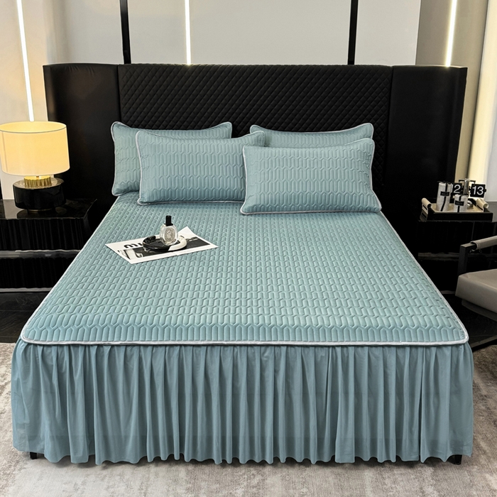 91家纺网 家纺一手货源 找家纺 布柔 2026新款乳胶床裙0.7乳胶加厚凉感丝凉席带氨纶凉感凉席 湖蓝