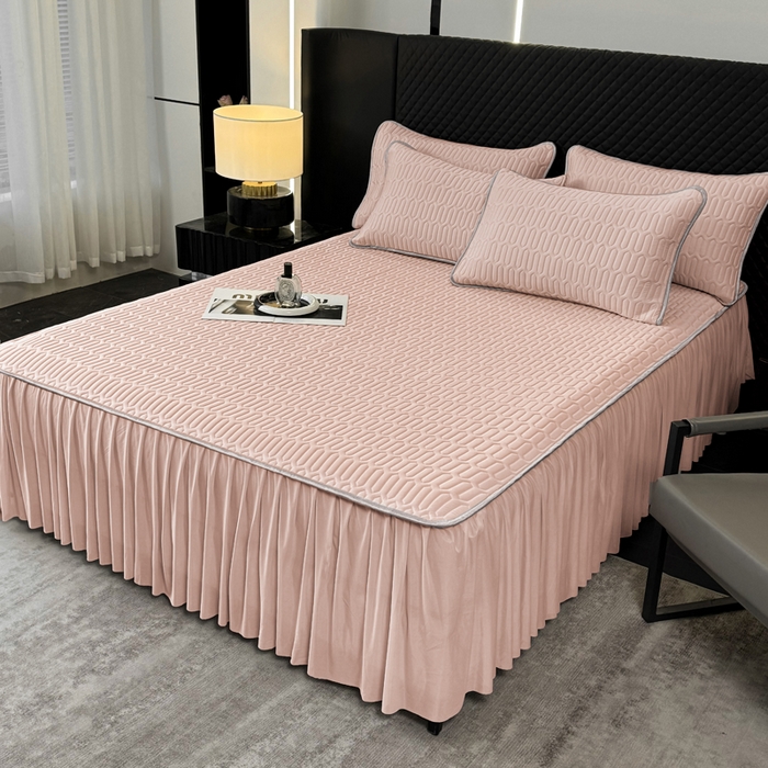 91家纺网 家纺一手货源 找家纺 布柔 2026新款乳胶床裙0.7乳胶加厚凉感丝凉席带氨纶凉感凉席 粉玉