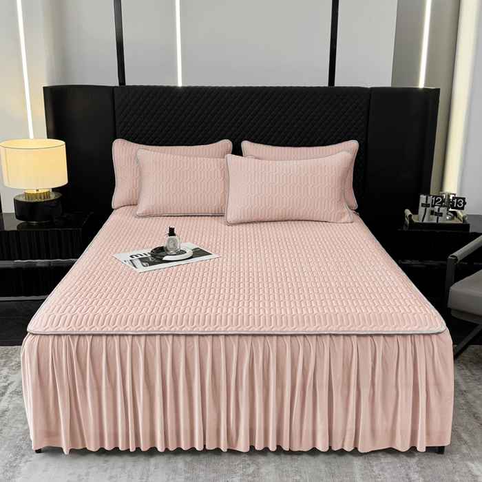 91家纺网 家纺一手货源 找家纺 布柔 2026新款乳胶床裙0.7乳胶加厚凉感丝凉席带氨纶凉感凉席 粉玉