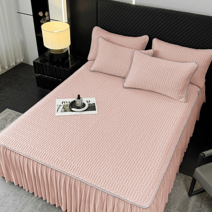 91家纺网 家纺一手货源 找家纺 布柔 2026新款乳胶床裙0.7乳胶加厚凉感丝凉席带氨纶凉感凉席 粉玉