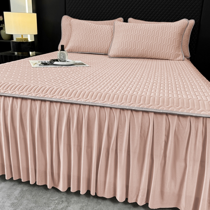 91家纺网 家纺一手货源 找家纺 布柔 2026新款乳胶床裙0.7乳胶加厚凉感丝凉席带氨纶凉感凉席 粉玉