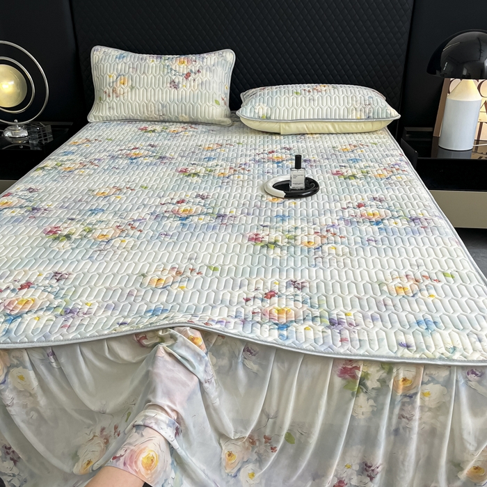 91家纺网 家纺一手货源 找家纺 布柔 2026新款乳胶床裙0.7乳胶加厚凉感丝凉席带氨纶凉感凉席 莫奈