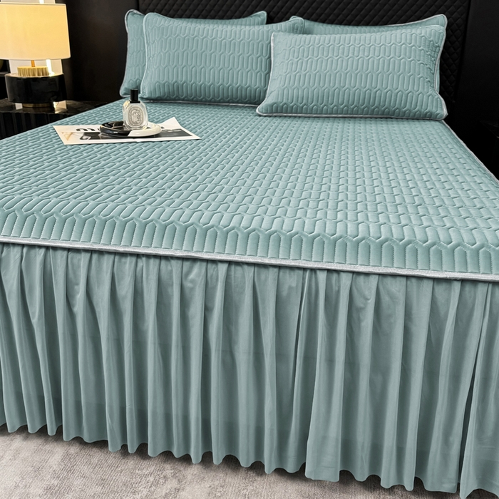 91家纺网 家纺一手货源 找家纺 布柔 2026新款乳胶床裙0.7乳胶加厚凉感丝凉席带氨纶凉感凉席 湖蓝