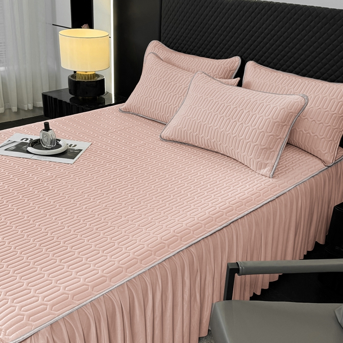 91家纺网 家纺一手货源 找家纺 布柔 2026新款乳胶床裙0.7乳胶加厚凉感丝凉席带氨纶凉感凉席 粉玉