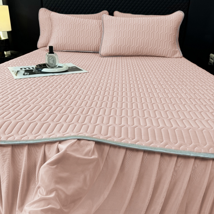 91家纺网 家纺一手货源 找家纺 布柔 2026新款乳胶床裙0.7乳胶加厚凉感丝凉席带氨纶凉感凉席 粉玉