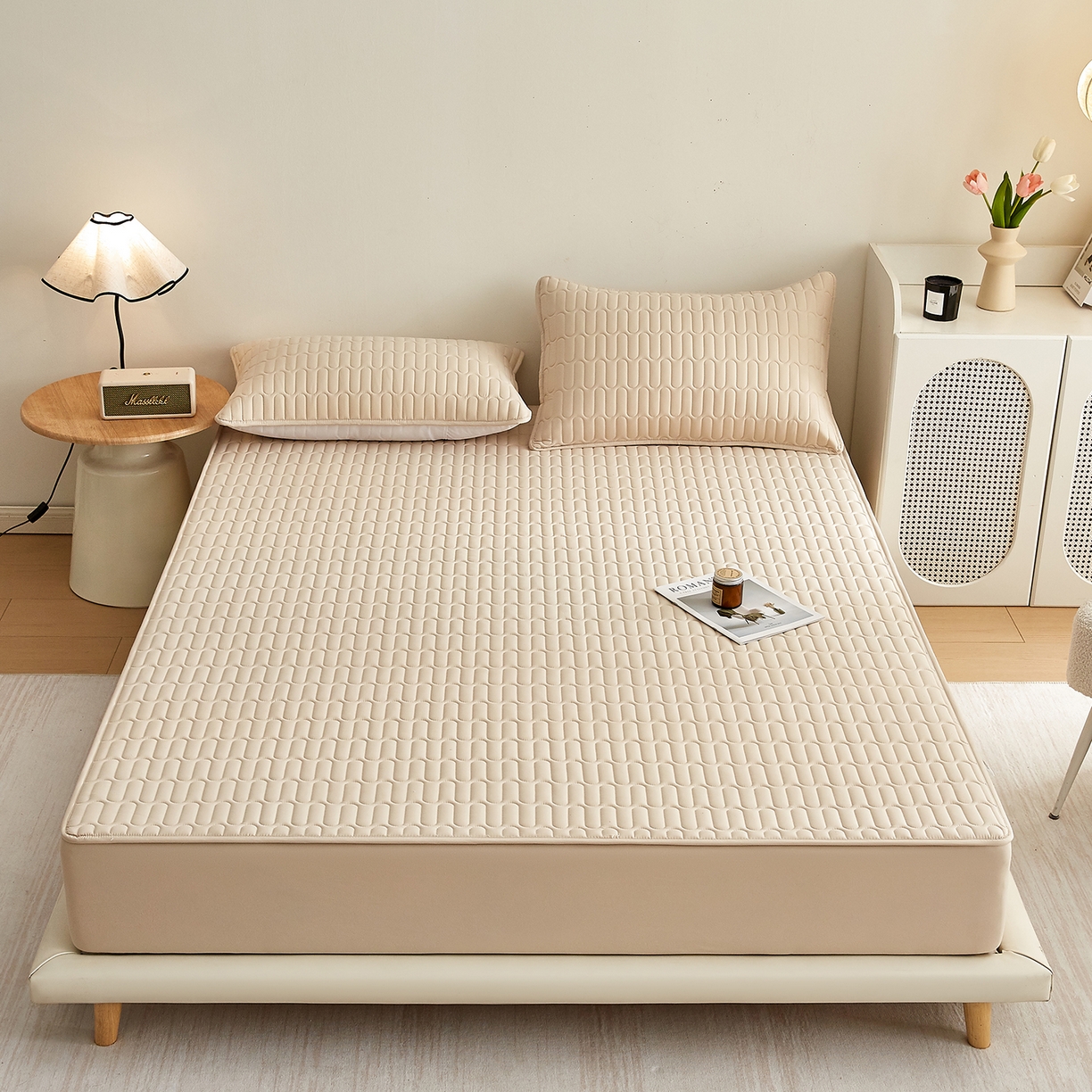 91家纺网 家纺一手货源 找家纺 （总）蕾诺家纺 2026新款菱格水洗棉加厚夹棉床笠保护套