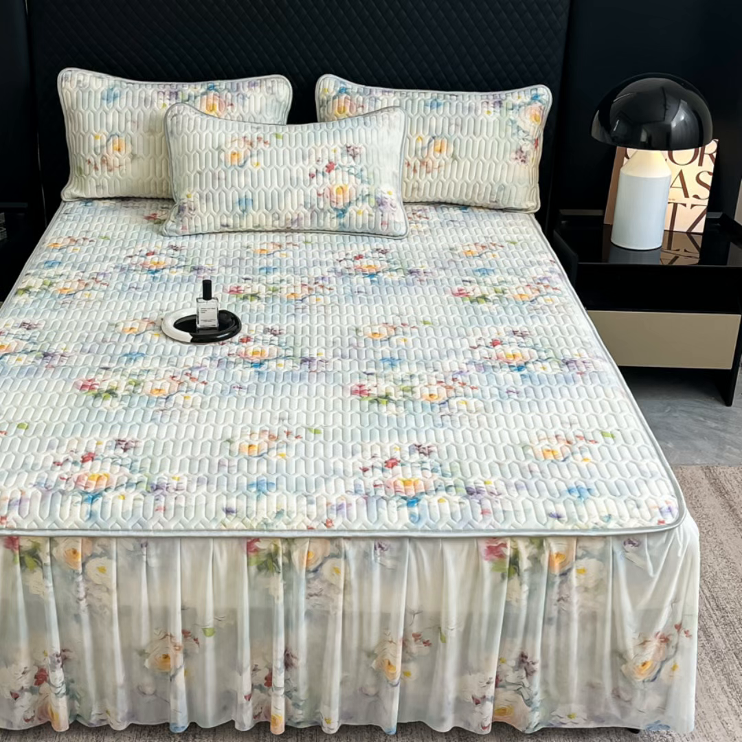 91家纺网 家纺一手货源 找家纺 布柔 2026新款乳胶床裙0.7乳胶加厚凉感丝凉席带氨纶凉感凉席 莫奈