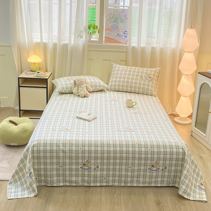 91家纺网 家纺一手货源 找家纺 优品惠 2026新款老粗布床单凉席席子空调软席单品床垫保护套三件套 格子萌马