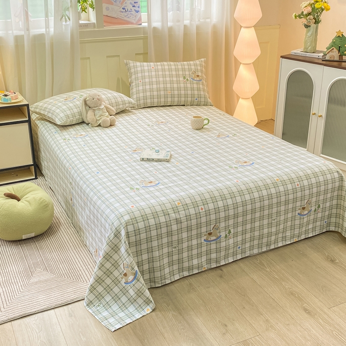 91家纺网 家纺一手货源 找家纺 优品惠 2026新款老粗布床单凉席席子空调软席单品床垫保护套三件套 格子萌马