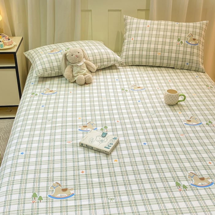 91家纺网 家纺一手货源 找家纺 优品惠 2026新款老粗布床单凉席席子空调软席单品床垫保护套三件套 格子萌马