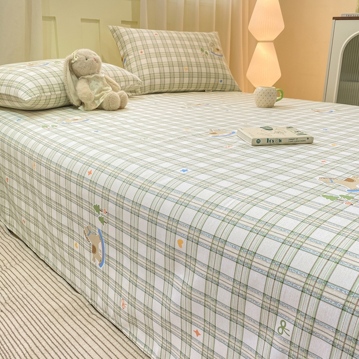 91家纺网 家纺一手货源 找家纺 优品惠 2026新款老粗布床单凉席席子空调软席单品床垫保护套三件套 格子萌马