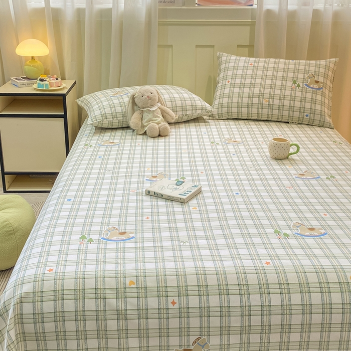 91家纺网 家纺一手货源 找家纺 优品惠 2026新款老粗布床单凉席席子空调软席单品床垫保护套三件套 格子萌马