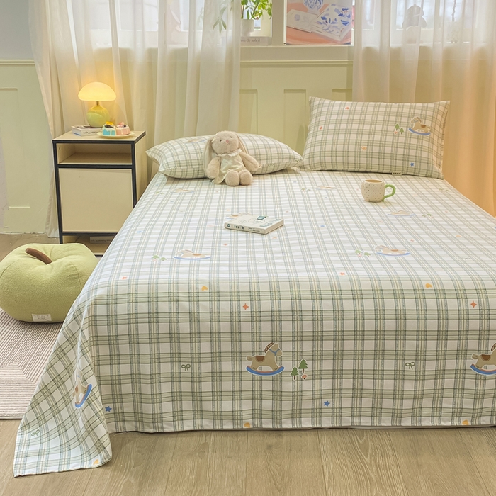 91家纺网 家纺一手货源 找家纺 优品惠 2026新款老粗布床单凉席席子空调软席单品床垫保护套三件套 格子萌马