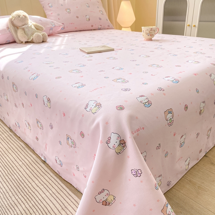 91家纺网 家纺一手货源 找家纺 优品惠 2026新款老粗布床单凉席席子空调软席单品床垫保护套三件套 kt粉