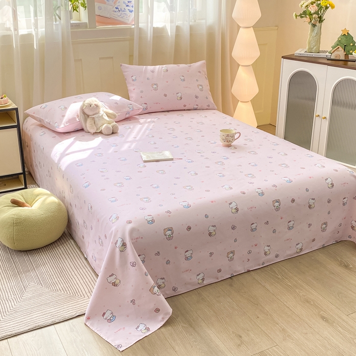 91家纺网 家纺一手货源 找家纺 优品惠 2026新款老粗布床单凉席席子空调软席单品床垫保护套三件套 kt粉