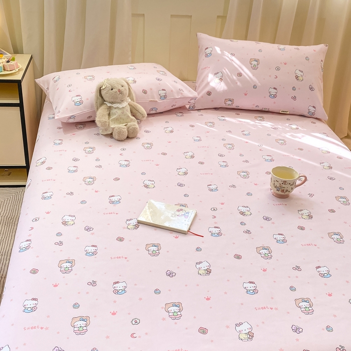 91家纺网 家纺一手货源 找家纺 优品惠 2026新款老粗布床单凉席席子空调软席单品床垫保护套三件套 kt粉