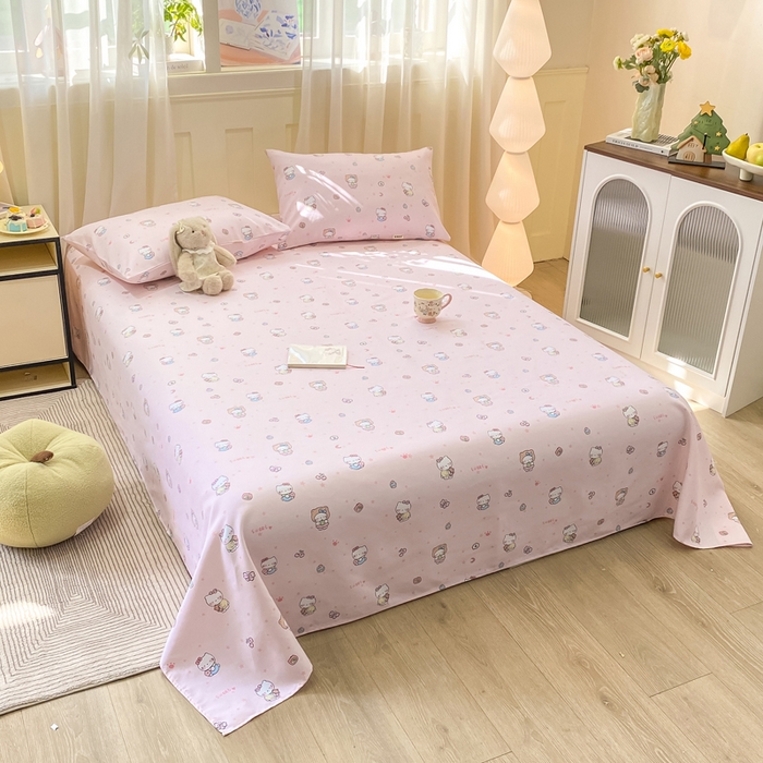 91家纺网 家纺一手货源 找家纺 优品惠 2026新款老粗布床单凉席席子空调软席单品床垫保护套三件套 kt粉