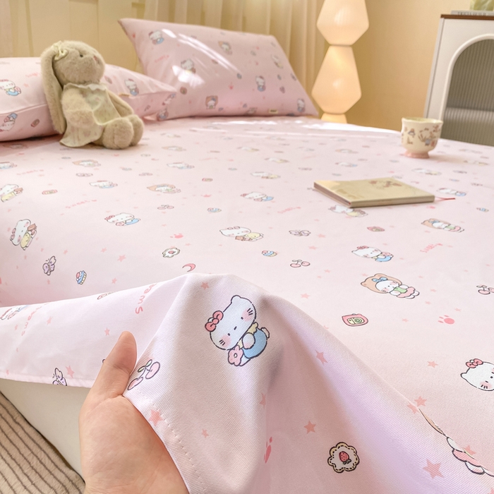 91家纺网 家纺一手货源 找家纺 优品惠 2026新款老粗布床单凉席席子空调软席单品床垫保护套三件套 kt粉