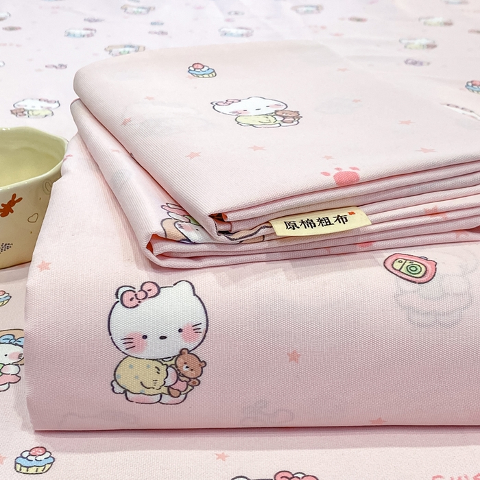 91家纺网 家纺一手货源 找家纺 优品惠 2026新款老粗布床单凉席席子空调软席单品床垫保护套三件套 kt粉