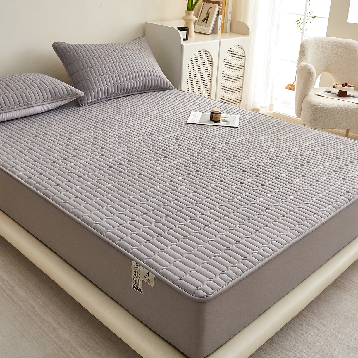 91家纺网 家纺一手货源 找家纺 蕾诺家纺 2026新款菱格水洗棉加厚夹棉床笠保护套 菱格-深灰