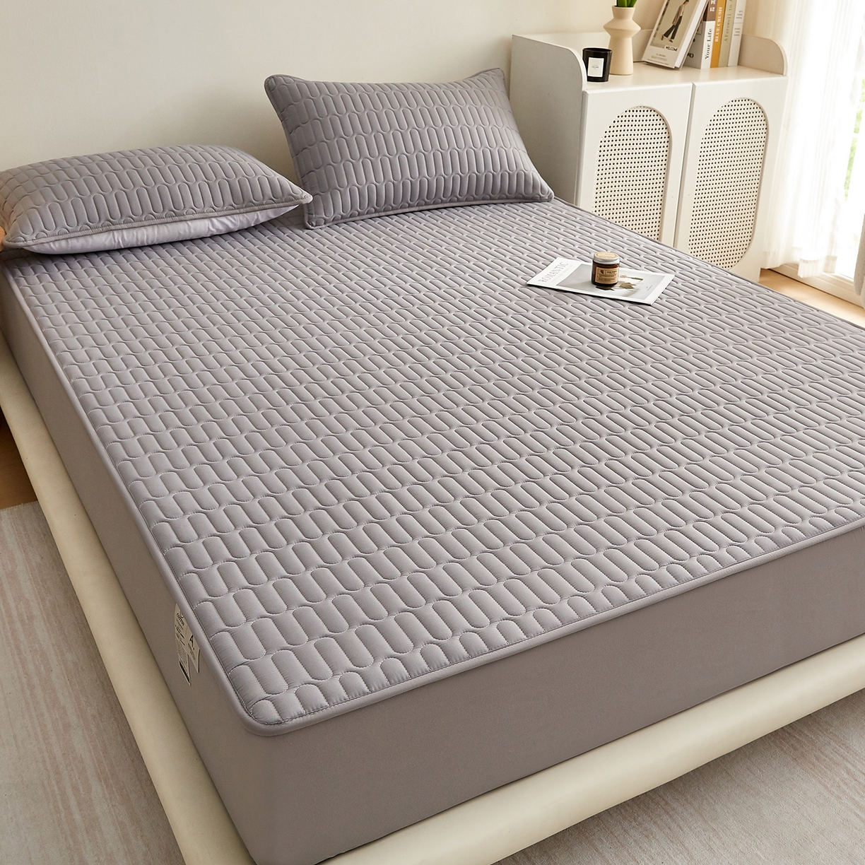 91家纺网 家纺一手货源 找家纺 蕾诺家纺 2026新款菱格水洗棉加厚夹棉床笠保护套 菱格-深灰