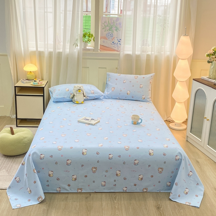 91家纺网 家纺一手货源 找家纺 优品惠 2026新款老粗布床单凉席席子空调软席单品床垫保护套三件套 kt蓝