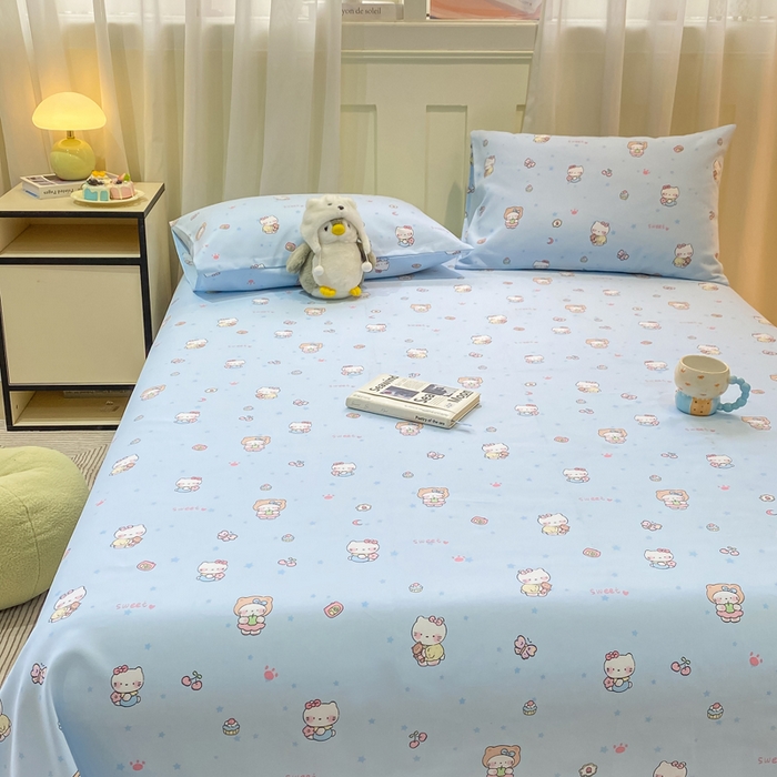 91家纺网 家纺一手货源 找家纺 优品惠 2026新款老粗布床单凉席席子空调软席单品床垫保护套三件套 kt蓝