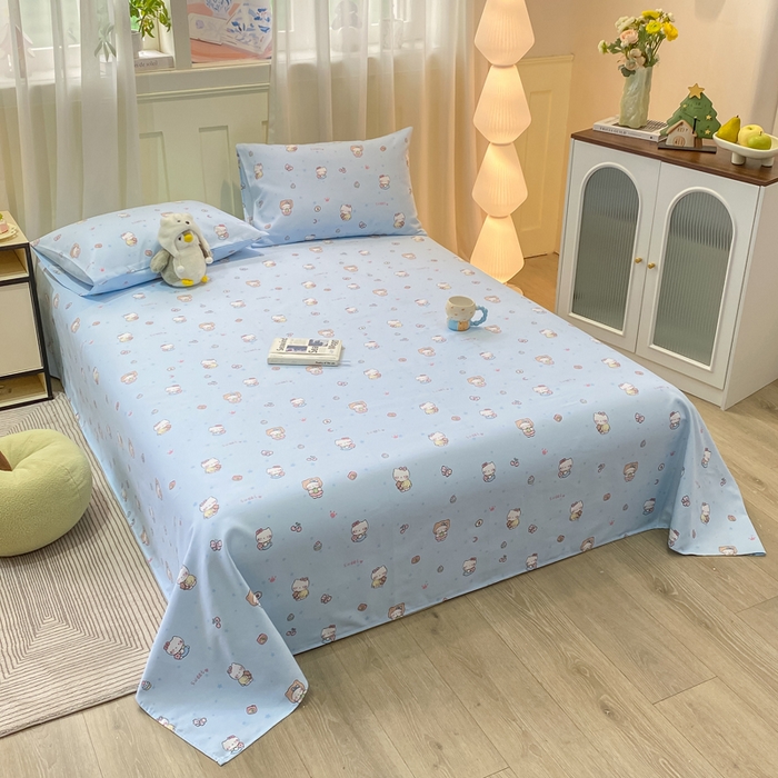 91家纺网 家纺一手货源 找家纺 优品惠 2026新款老粗布床单凉席席子空调软席单品床垫保护套三件套 kt蓝