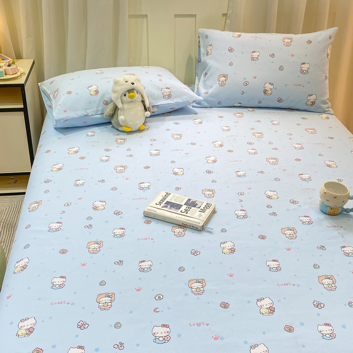 91家纺网 家纺一手货源 找家纺 优品惠 2026新款老粗布床单凉席席子空调软席单品床垫保护套三件套 kt蓝