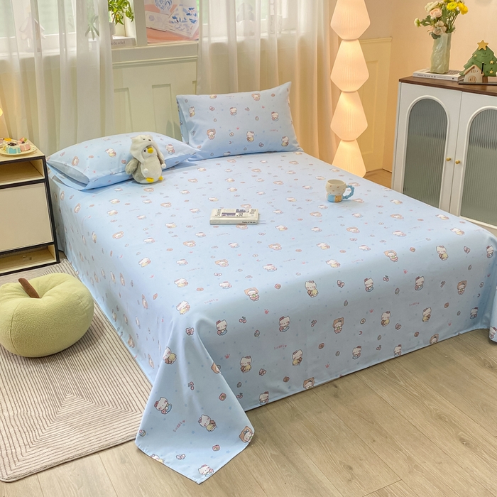 91家纺网 家纺一手货源 找家纺 优品惠 2026新款老粗布床单凉席席子空调软席单品床垫保护套三件套 kt蓝