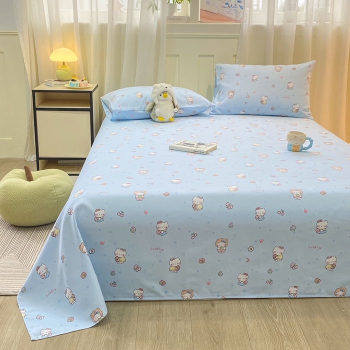 91家纺网 家纺一手货源 找家纺 优品惠 2026新款老粗布床单凉席席子空调软席单品床垫保护套三件套 kt蓝