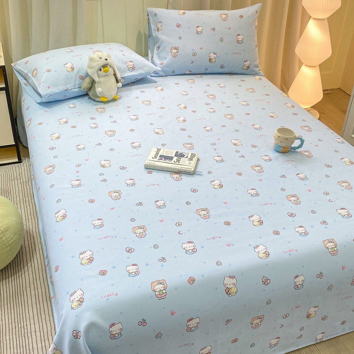 91家纺网 家纺一手货源 找家纺 优品惠 2026新款老粗布床单凉席席子空调软席单品床垫保护套三件套 kt蓝