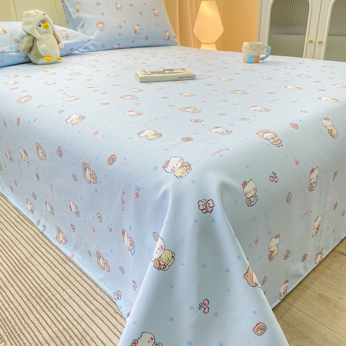 91家纺网 家纺一手货源 找家纺 优品惠 2026新款老粗布床单凉席席子空调软席单品床垫保护套三件套 kt蓝