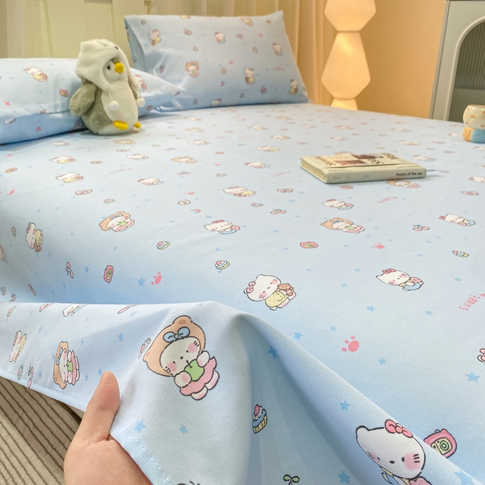 91家纺网 家纺一手货源 找家纺 优品惠 2026新款老粗布床单凉席席子空调软席单品床垫保护套三件套 kt蓝