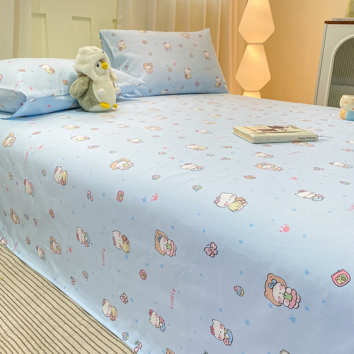 91家纺网 家纺一手货源 找家纺 优品惠 2026新款老粗布床单凉席席子空调软席单品床垫保护套三件套 kt蓝