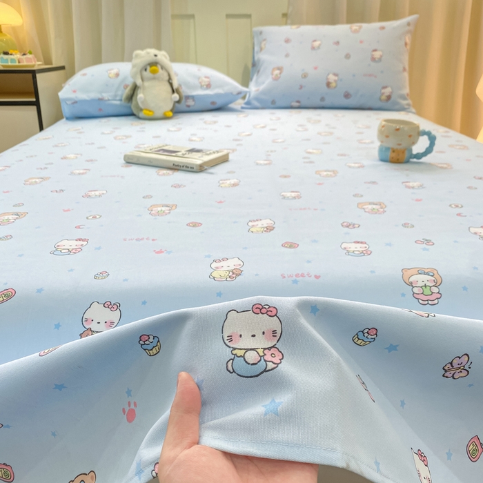 91家纺网 家纺一手货源 找家纺 优品惠 2026新款老粗布床单凉席席子空调软席单品床垫保护套三件套 kt蓝