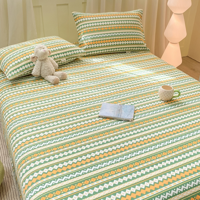 91家纺网 家纺一手货源 找家纺 优品惠 2026新款老粗布床单凉席席子空调软席单品床垫保护套三件套 波西米亚