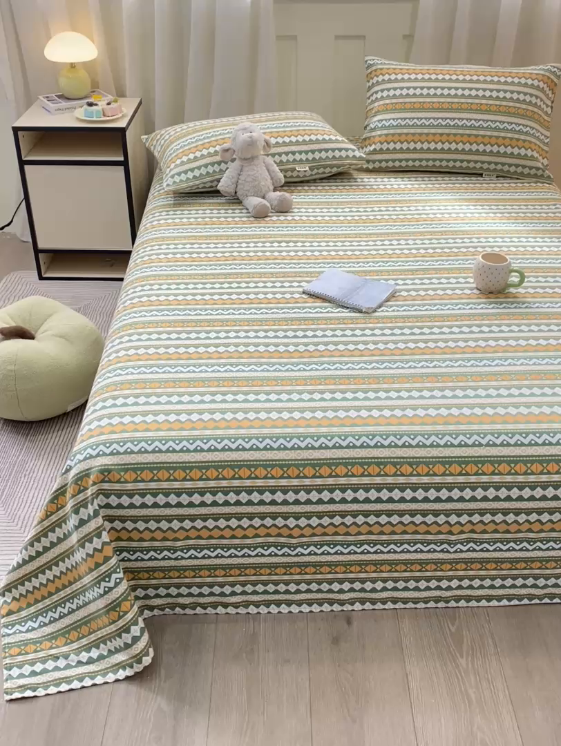 91家纺网 家纺一手货源 找家纺 优品惠 2026新款老粗布床单凉席席子空调软席单品床垫保护套三件套 波西米亚